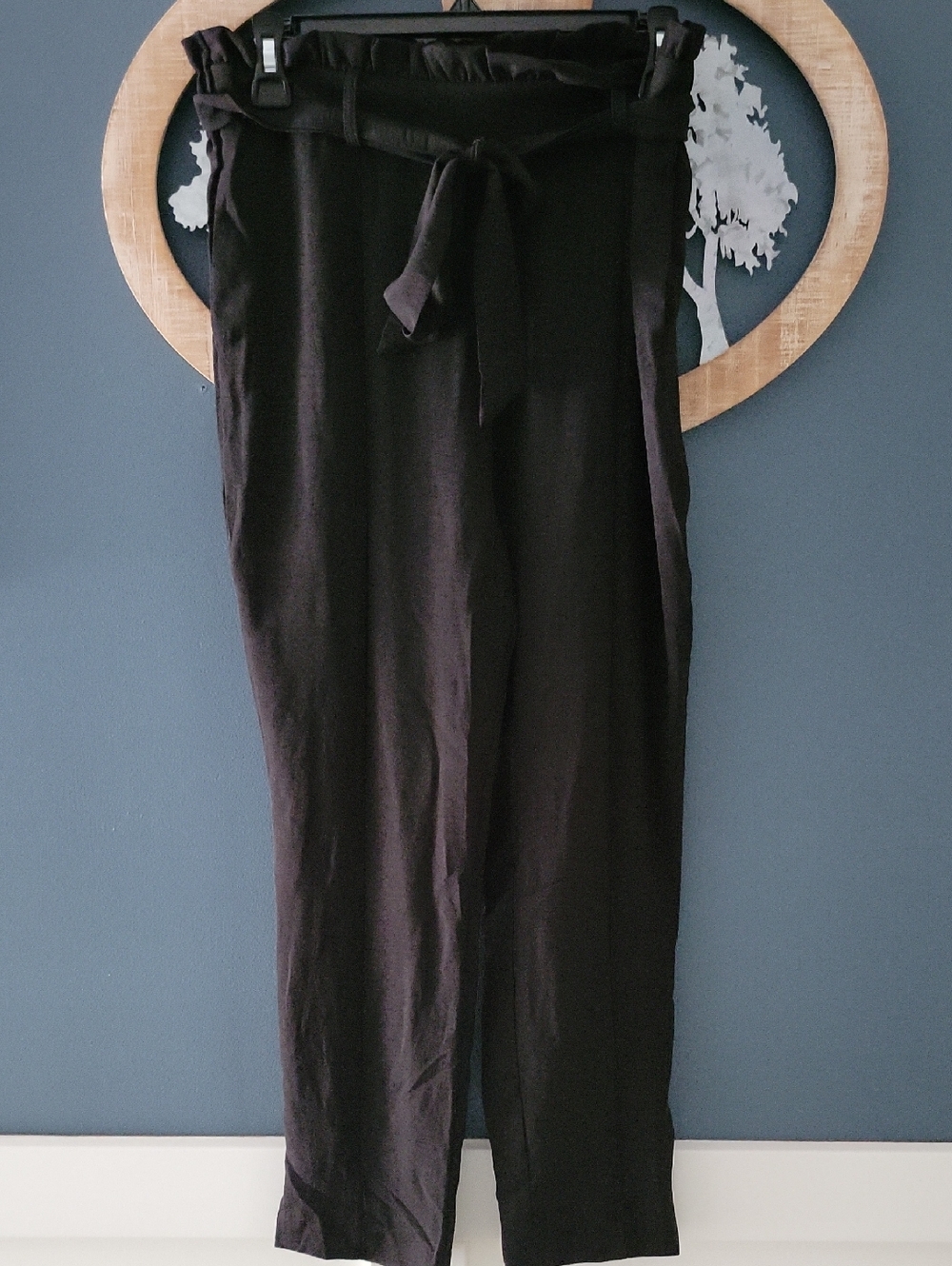 Black Paperbag Tie-Waist Pants. See Through Material. Zip Up Stretchy Back. NWOT
